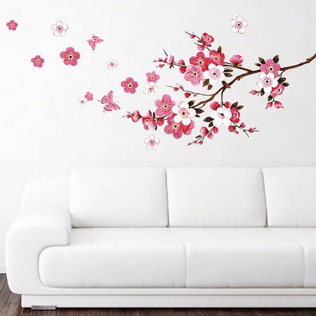 Supzone Cherry Blossom Wall Sticker Japanese Sakura Wall Decal Pink Flower Branch and Butterfly Wall Decor DIY Vinyl Mural Art for Bedroom Living Room Office Sofa TV Backdrop Wall Decoration Supzone Cherry Blossom Wall Sticker Japanese Sakura Wall Decal Pink Flower Branch and Butterfly Wall Decor DIY Vinyl Mural Art for Bedroom Living Room Office Sofa TV Backdrop Wall Decoration